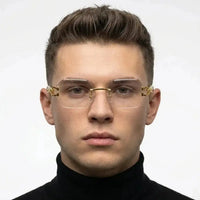 Astrolis | Golden Medium Rim Less Hexagonal Eyeglasses for Men [UV-protected]