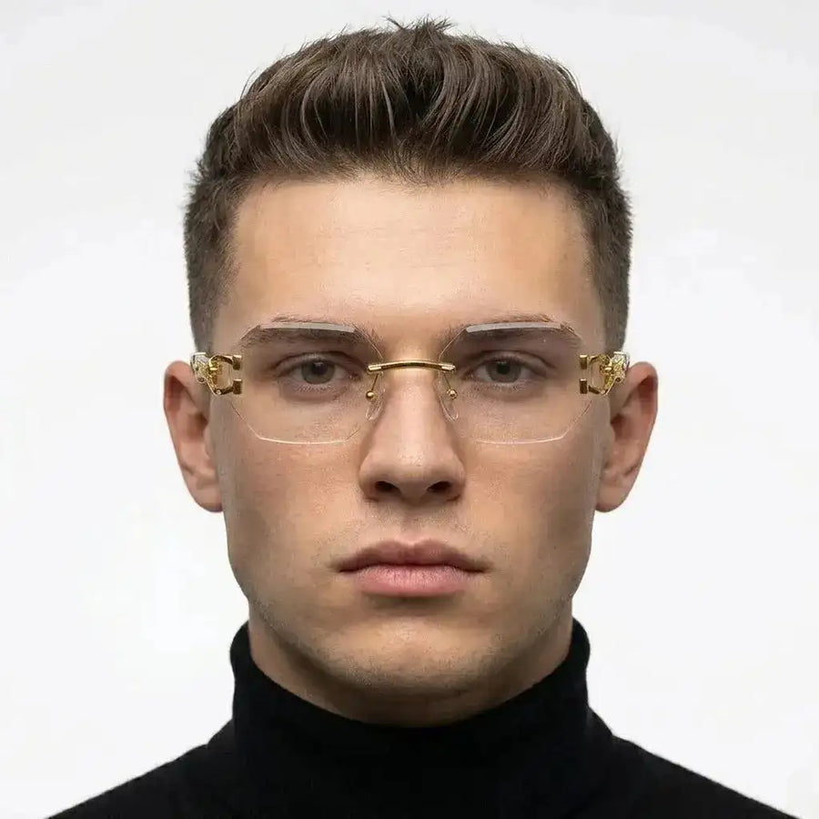 Astrolis | Golden Medium Rim Less Hexagonal Eyeglasses for Men [UV-protected]