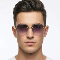 Astrolis | Gradient Grey Medium Rim Less Hexagonal Sunglasses for Men [UV-protected]