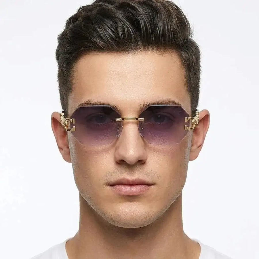 Astrolis | Gradient Grey Medium Rim Less Hexagonal Sunglasses for Men [UV-protected]