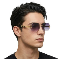 Astrolis | Gradient Grey Medium Rim Less Hexagonal Sunglasses for Men [UV-protected]