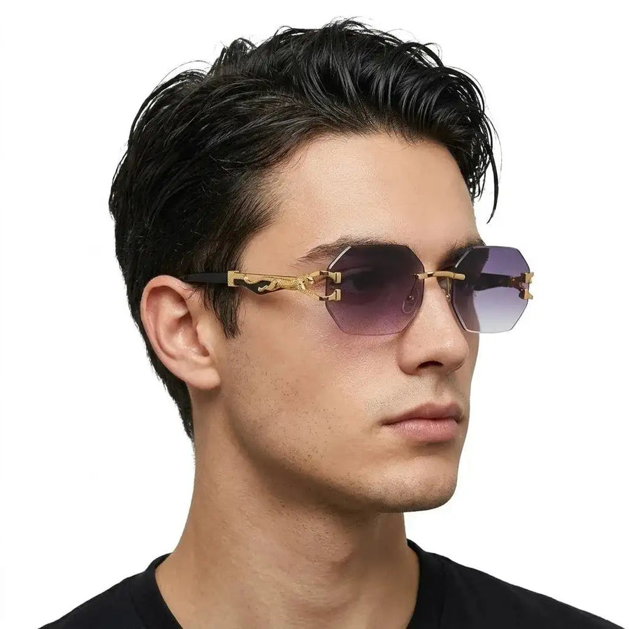 Astrolis | Gradient Grey Medium Rim Less Hexagonal Sunglasses for Men [UV-protected]