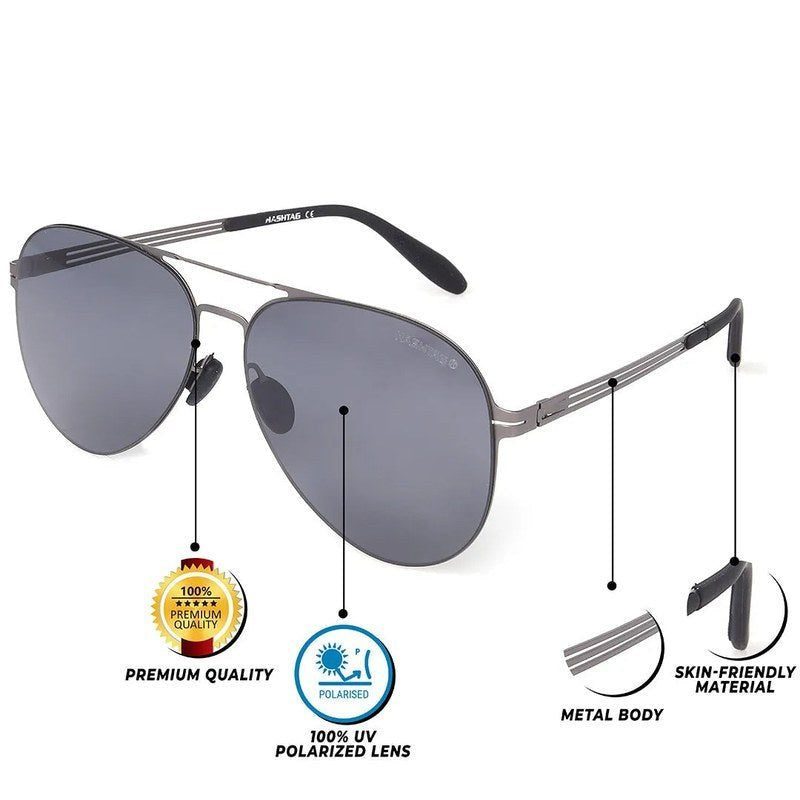 Aurion Grey Medium Full Rim Aviator Sunglasses for Men — Hashtag Eyewears