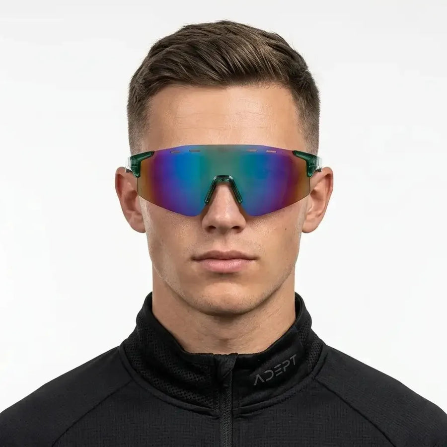 Auryon | Green Large Rim Less Shield Sports Sunglasses for Men & Women [UV-protected]