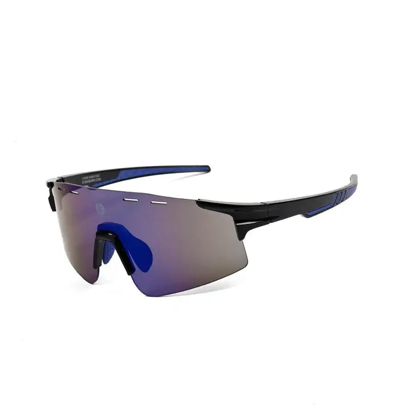 Auryon | Black & Blue Large Rim Less Shield Sports Sunglasses for Men & Women [UV-protected]