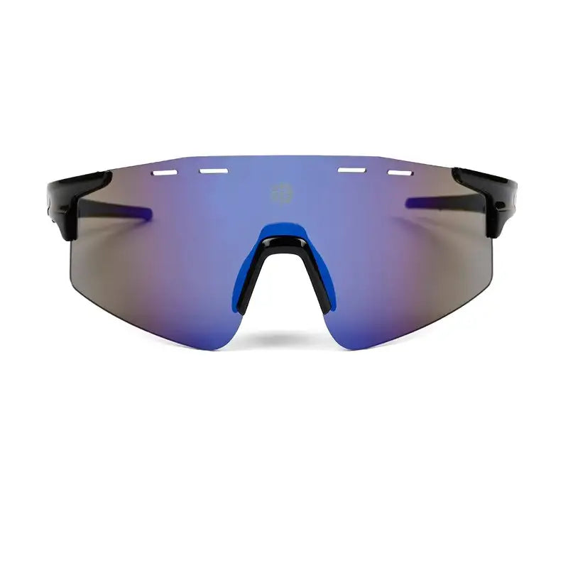 Auryon | Black & Blue Large Rim Less Shield Sports Sunglasses for Men & Women [UV-protected]