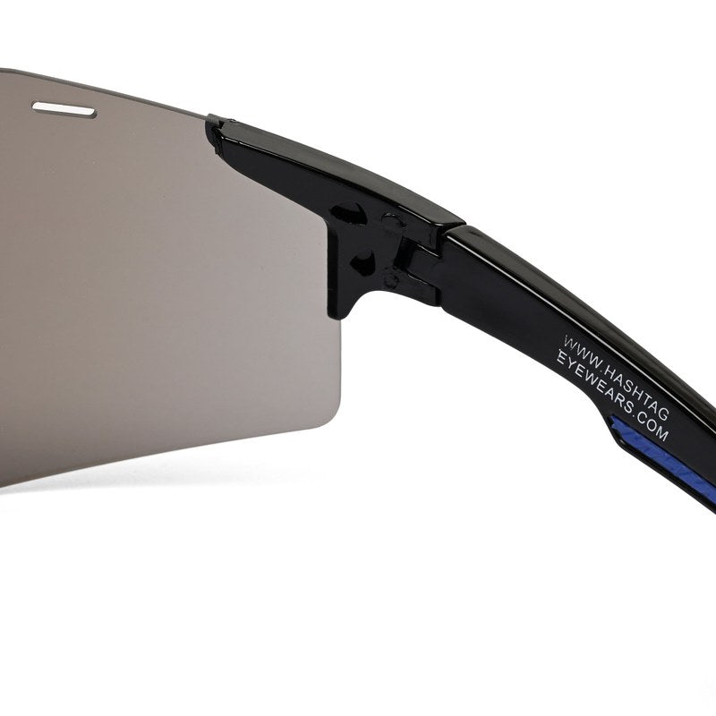 Auryon | Black & Blue Large Rim Less Shield Sports Sunglasses for Men & Women [UV-protected]