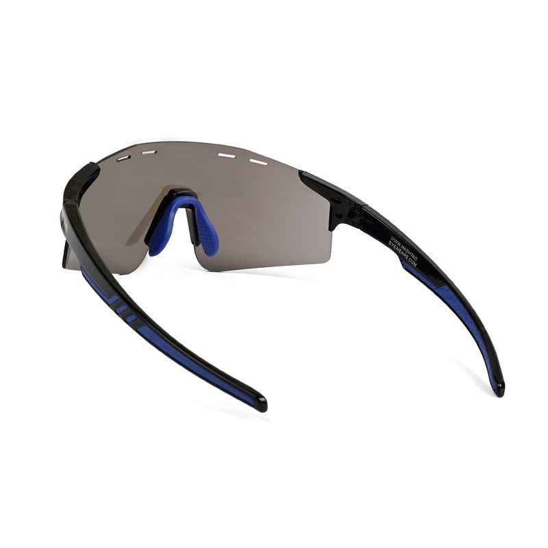 Auryon | Black & Blue Large Rim Less Shield Sports Sunglasses for Men & Women [UV-protected]
