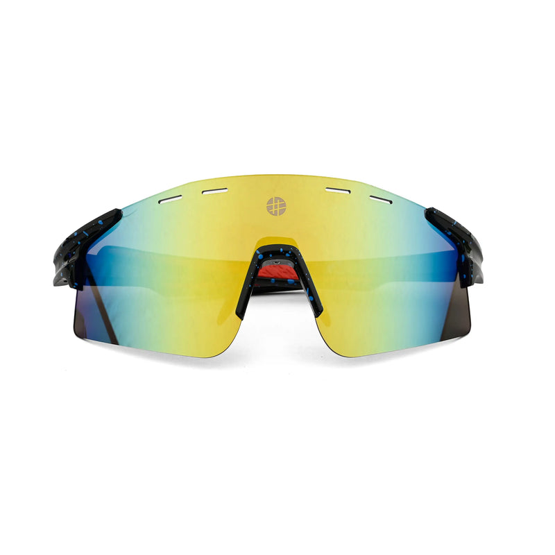 Auryon | Dotted Blue & Black & Red Large Rim Less Shield Sports Sunglasses for Men & Women [UV-protected]