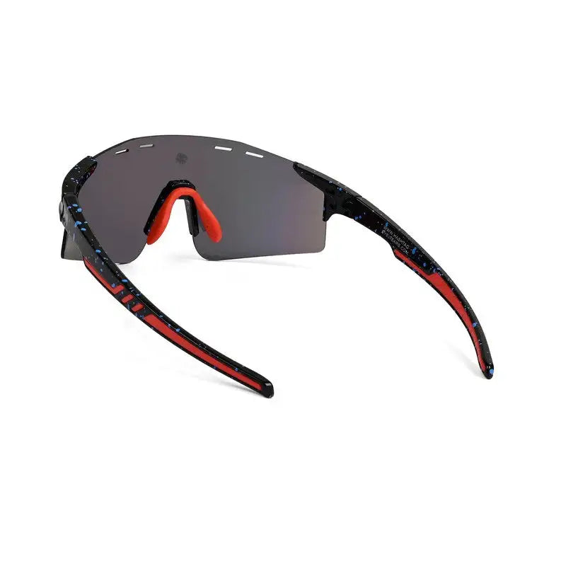 Auryon | Dotted Blue & Black & Red Large Rim Less Shield Sports Sunglasses for Men & Women [UV-protected]