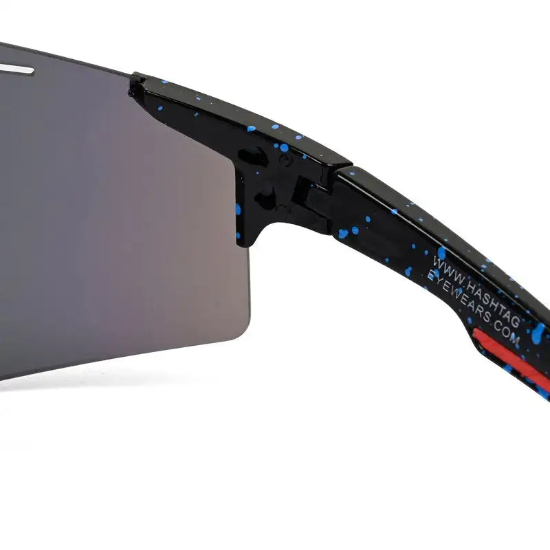 Auryon | Dotted Blue & Black & Red Large Rim Less Shield Sports Sunglasses for Men & Women [UV-protected]