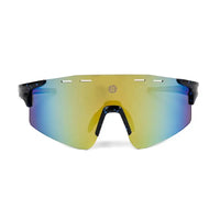 Auryon | Dotted Blue & Black & Red Large Rim Less Shield Sports Sunglasses for Men & Women [UV-protected]