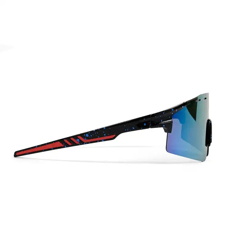 Auryon | Dotted Blue & Black & Red Large Rim Less Shield Sports Sunglasses for Men & Women [UV-protected]