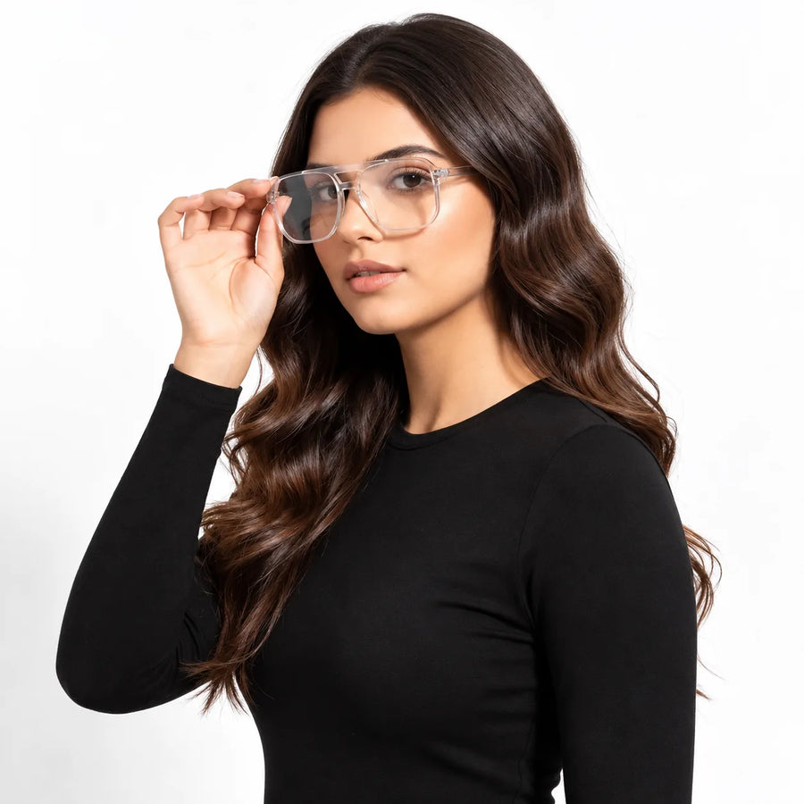 Lumnos | Transparent Small Full Rim Square Computer Glasses for Men & Women [Blue Block]