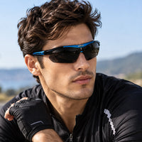 Valkor | Blue & Black Free Size Half Rim Shield Sports Sunglasses for Men & Women Changeable Lens  [Polarized]