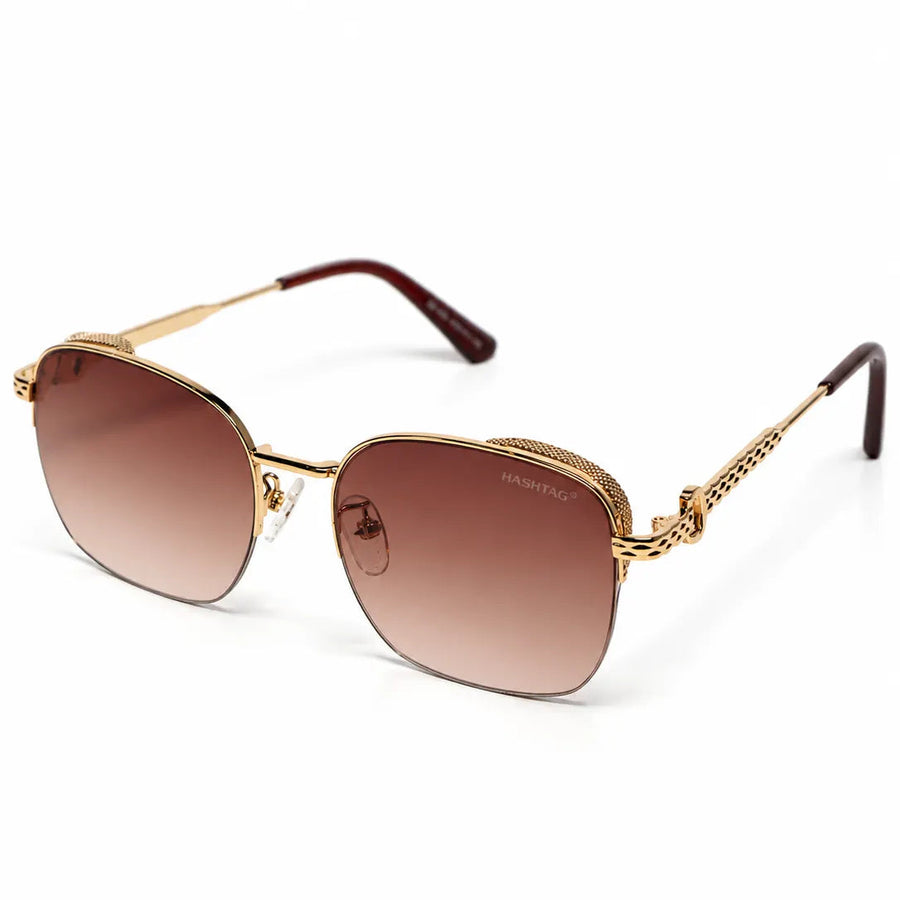 Eclipse | Brown Medium Half Rim Square Sunglasses for Women [UV-protected]