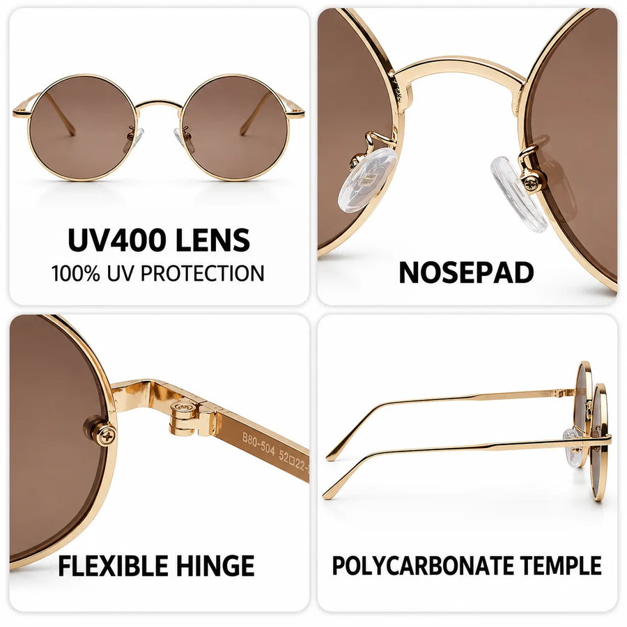 Ionara | Golden-Brown Medium Full Rim Round Sunglasses for Men & Women [UV-protected]