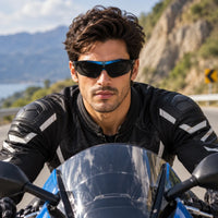 Valkor | Blue & Black Free Size Half Rim Shield Sports Sunglasses for Men & Women Changeable Lens  [Polarized]