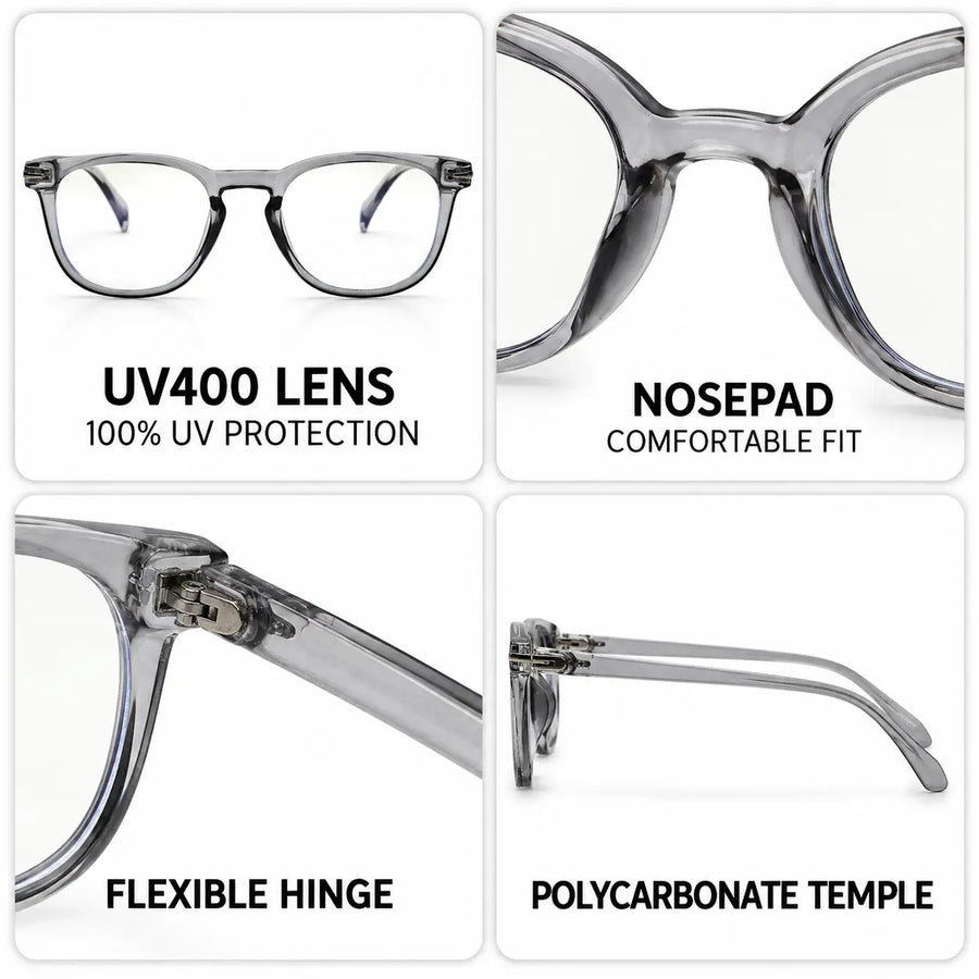 Rivena | Smoke Small Full Rim Square Computer Glasses for Men & Women [Blue Block]
