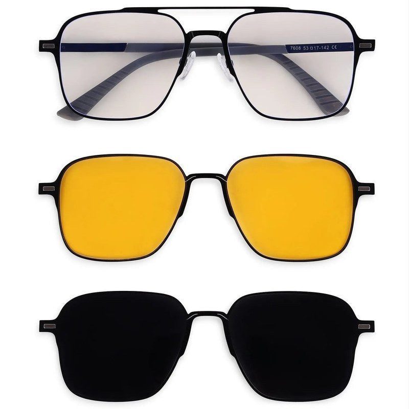 Baelora Black Large Full Rim Rectangle Clip-on for Men & Women — Hashtag Eyewears
