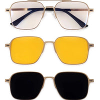 Baelora Golden Large Full Rim Rectangle Clip-on for Men & Women — Hashtag Eyewears