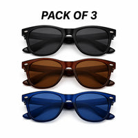Classic Combo Pack of 3 | Blue,Brown,Green Medium Full Rim Wayfarer Sunglasses for Men [Polarized]
