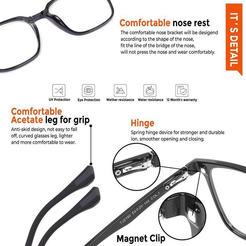 Blaze Black Medium Full Rim Wayfarer Clip-on for Men & Women — Hashtag Eyewears