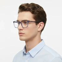Blokz | Transparent Navy Blue Medium Full Rim RECTANGLE Computer Glasses for Men & Women [Blue Block]