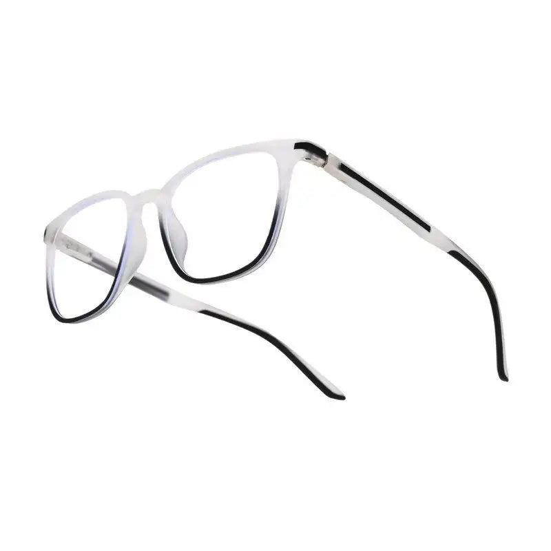 Blokz | Transparent White & Black Medium Full Rim RECTANGLE Computer Glasses for Men & Women [Blue Block]