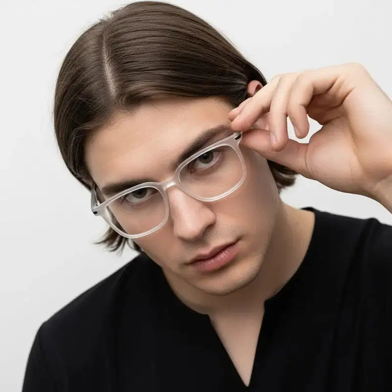Blokz | Transparent White Medium Full Rim RECTANGLE Computer Glasses for Men & Women [Blue Block]