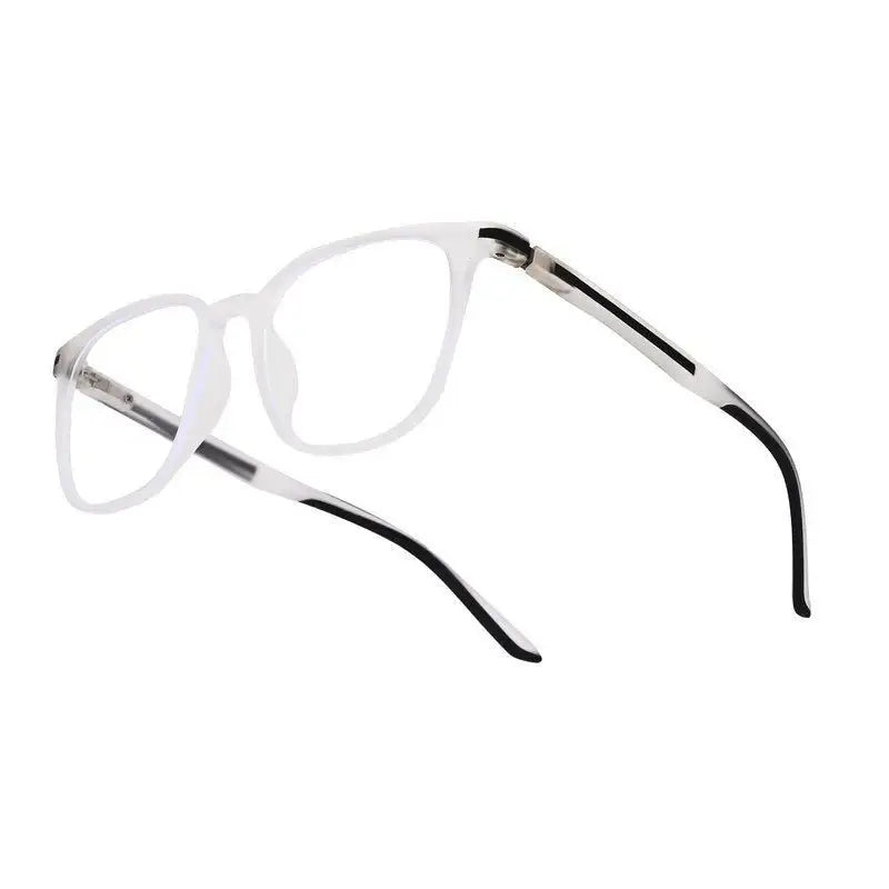 Blokz | Transparent White Medium Full Rim RECTANGLE Computer Glasses for Men & Women [Blue Block]