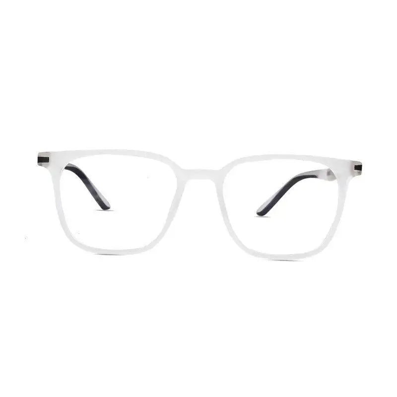 Blokz | Transparent White Medium Full Rim RECTANGLE Computer Glasses for Men & Women [Blue Block]