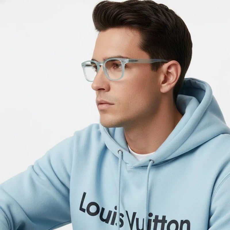 BluArmor Transparent Skyblue Medium Full Rim SQUARE Computer Glasses for Men & Women — Hashtag Eyewears