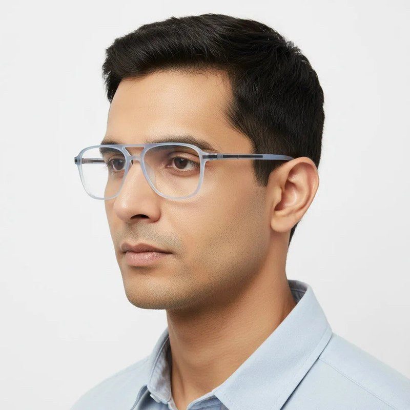 BluLite Transparent Light Blue & Transparent White Medium Full Rim Square Computer Glasses for Men & Women — Hashtag Eyewears