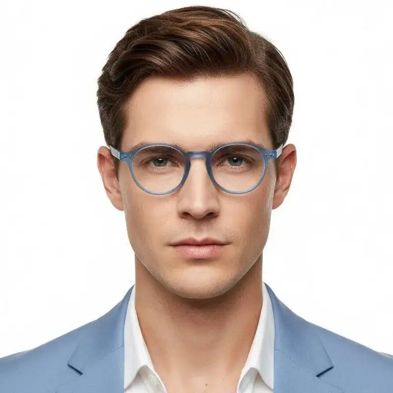 BluShield | Transparent Blue Medium Full Rim Round Computer Glasses for Men & Women [Blue Block]