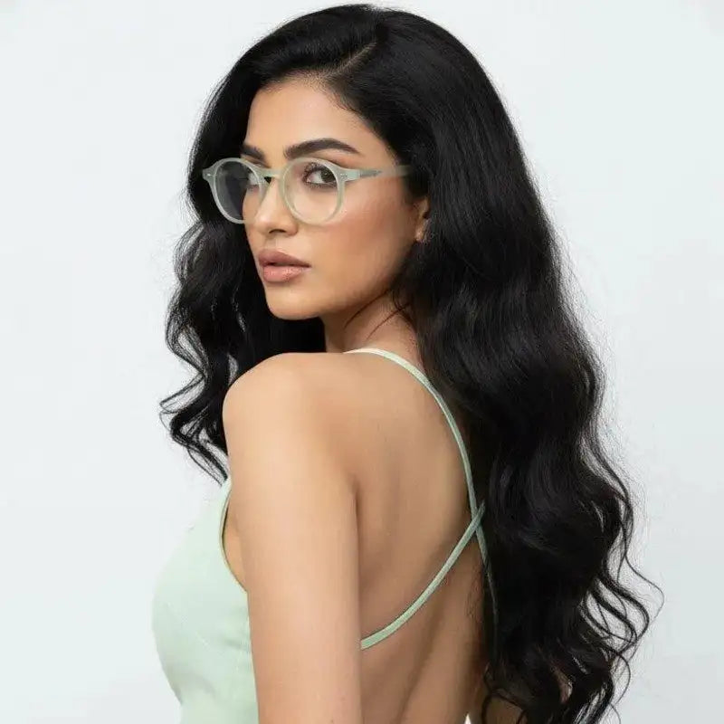 BluShield | Transparent Light Green Medium Full Rim Round Computer Glasses for Men & Women [Blue Block]