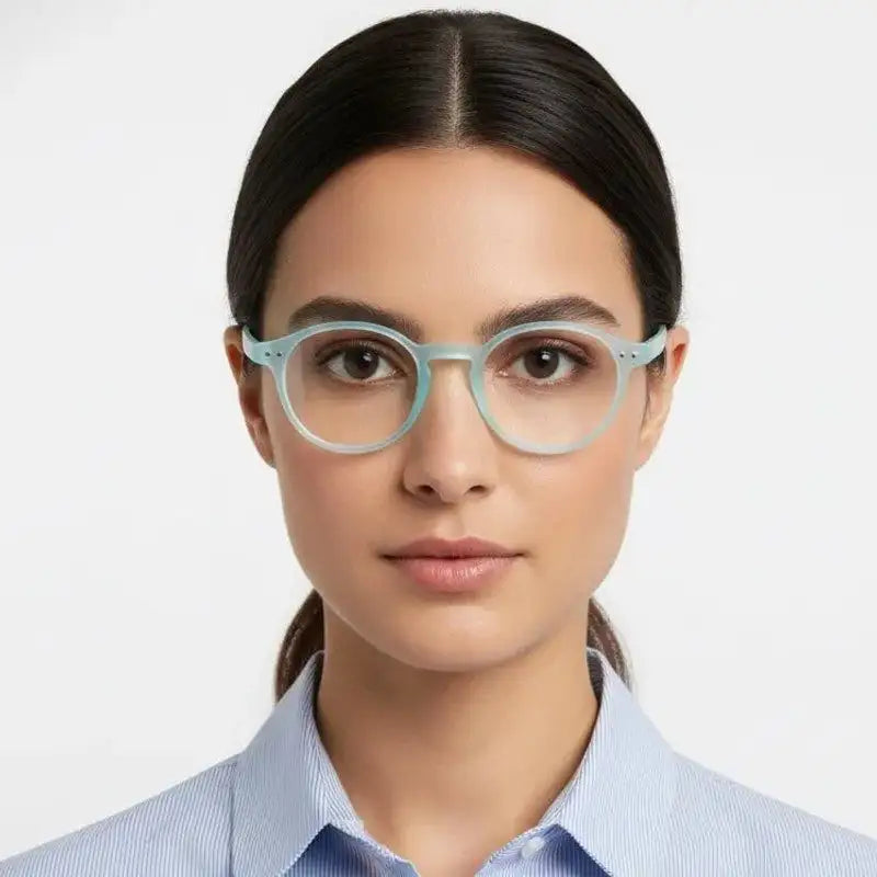 BluShield | Transparent Skyblue Medium Full Rim Round Computer Glasses for Men & Women [Blue Block]