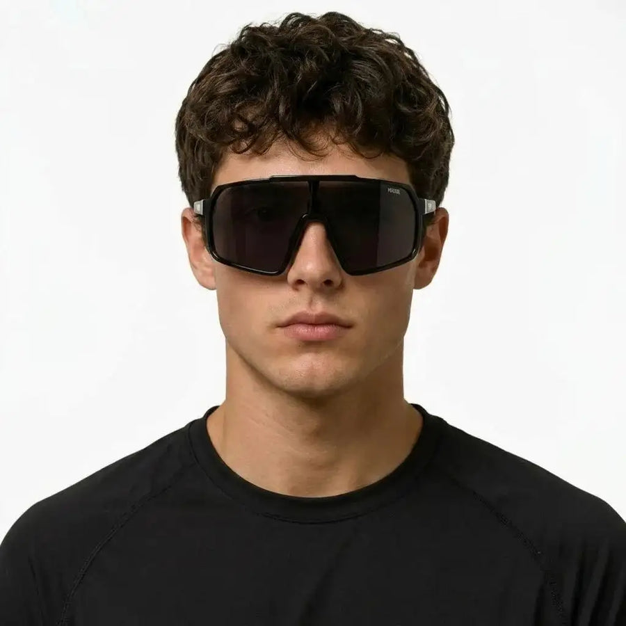 Bolt | Black Extra-Large Half Rim Shield Sports Sunglasses for Men & Women [UV-protected]
