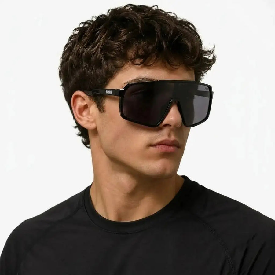 Bolt | Black Extra-Large Half Rim Shield Sports Sunglasses for Men & Women [UV-protected]