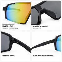 Swift | Black Large Full Rim Visor Sports Sunglasses for Men & Women [Mirrored]