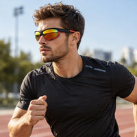 Raysen | Black Medium Full Rim Wraparound Sports Sunglasses for Men & Women [UV-protected]