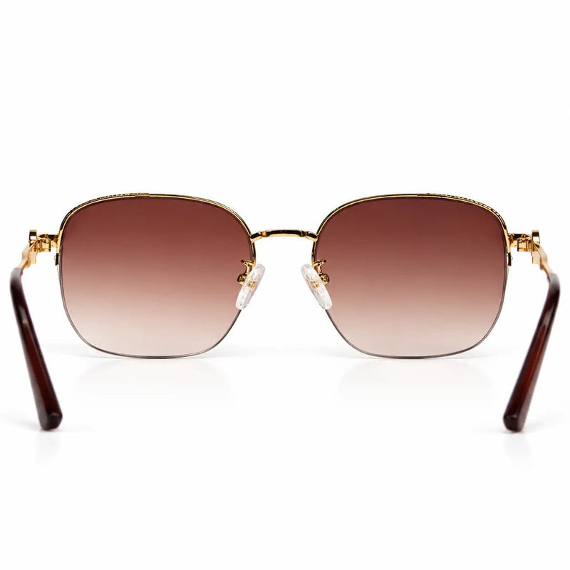 Eclipse | Brown Medium Half Rim Square Sunglasses for Women [UV-protected]
