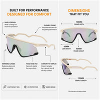 Eaga | Cream Large Half Rim Shield Sports Sunglasses for Men & Women [Mirrored]