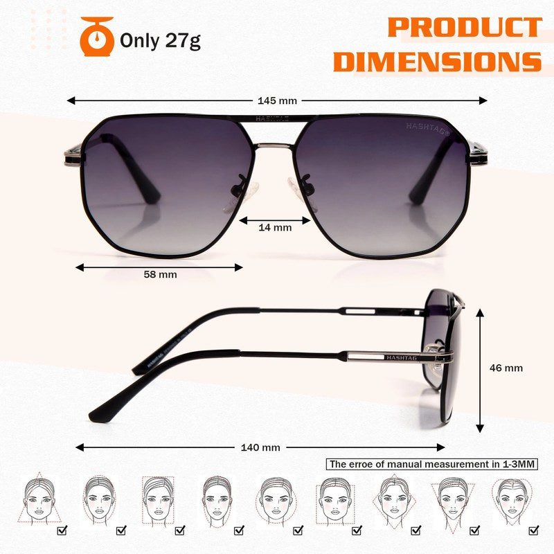 Sion Gradient Black Medium Full Rim Haxagonal Sunglasses for Men & Women — Hashtag Eyewears