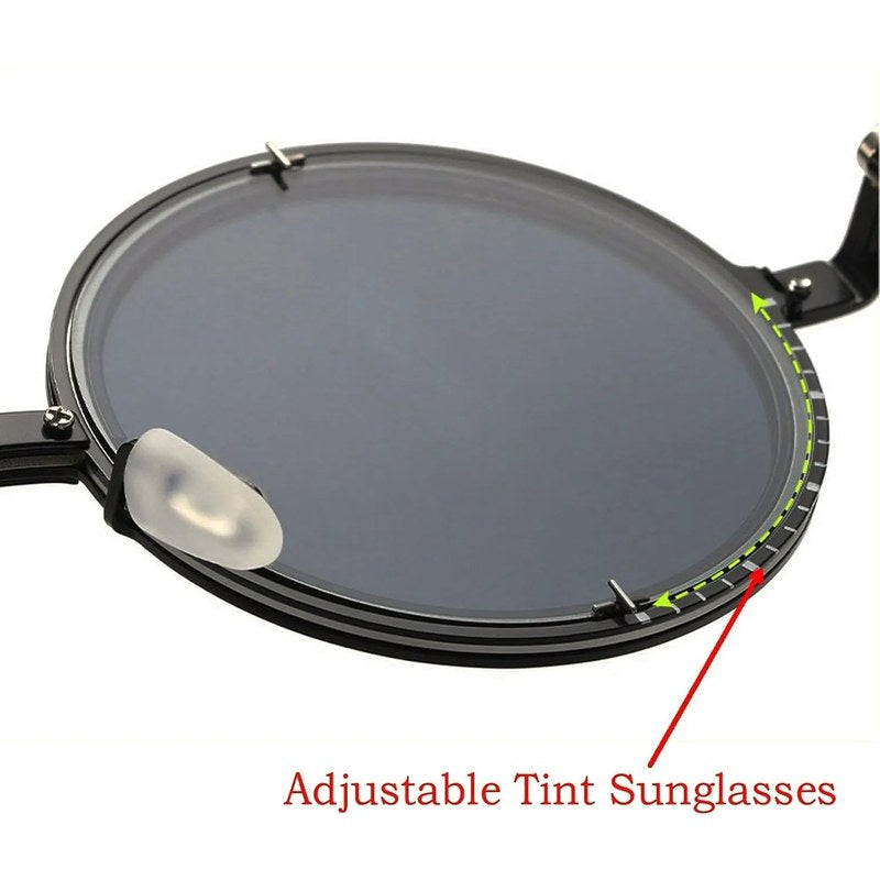 Tint | Black Medium Full Rim Round Sunglasses for Men & Women [Tint Adjustable]