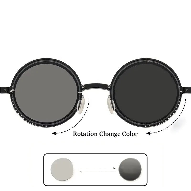 Tint | Black Medium Full Rim Round Sunglasses for Men & Women [Tint Adjustable]