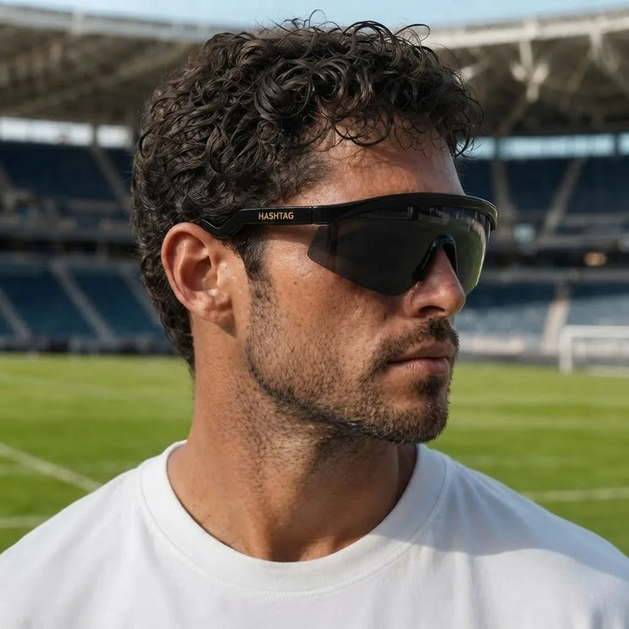 KINETIC | Black Medium Half Rim Shield Sports Sunglasses for Men & Women [UV-protected]
