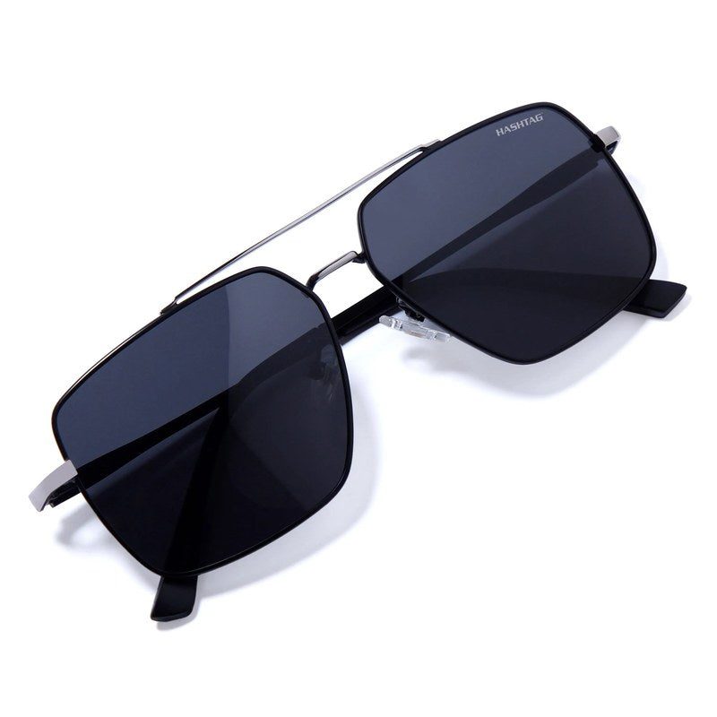 Kynra Silver & Black Large Full Rim Aviator Sunglasses for Men & Women — Hashtag Eyewears