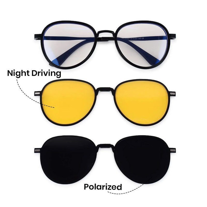 Caelium Black Large Full Rim Aviator Clip-on for Men & Women — Hashtag Eyewears