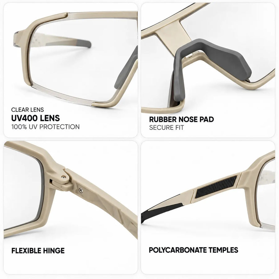 Swift | Cream Large Full Rim Visor Sports Sunglasses for Men & Women [Mirrored]